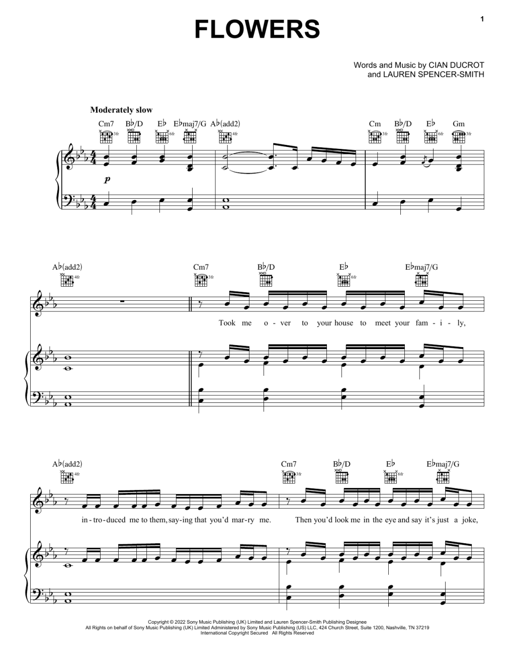 Picture of: Lauren Spencer-Smith “Flowers” Sheet Music  Download Piano, Vocal & Guitar  Chords (Right-Hand Melody) PDF Music Score –
